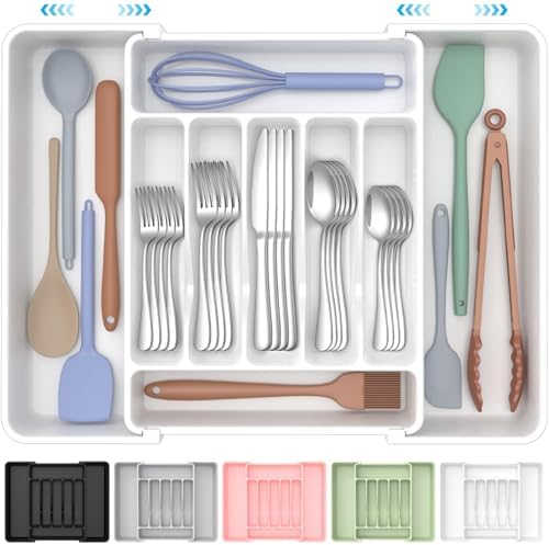 ukeetap Extra Large Expandable Silverware Organizer, Flatware Tray,White by ukeetap