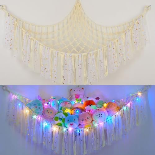 FIOBEE Stuffed Animals Net LED Light Toy Hammock for Kids Bedroom Storage by FIOBEE