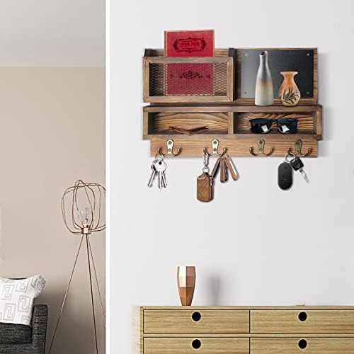 Key Holder for Wall, Mail Organizer Wall Mount with Key Hooks and Wallet Holder, Sunglasses Storage and Dog Leash Hanger, Decorative with 4 Double Hooks and Chalkboard - Image 5