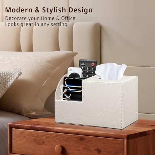 PU Leather Square Tissue Box Cover - Multi-Functional Tissue Box Holder - Image 2