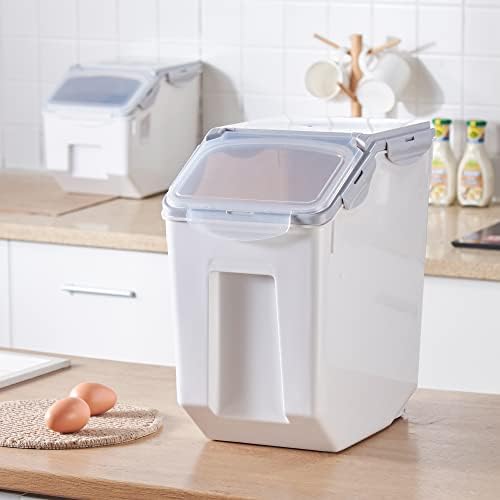 HANAMYA 15 Liter / 30 lbs Rice Storage Container with Measuring Cup, BPA free, For Rice | Grain | Pet Food | Flour, 2 count, White & Gray - Image 2