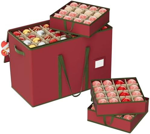 160-3” Large Christmas Ornament Storage Box, Dual Zippers, Stackable Christmas Storage Container with Lid, 6 Trays, 600D Oxford, 160-3”, Red by Unknown