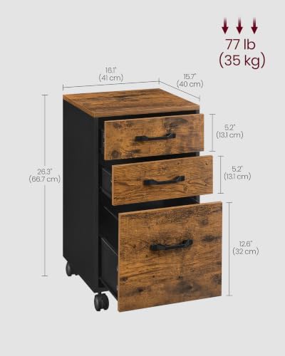 VASAGLE Mobile File Cabinet, 3 Drawers Filing Cabinet with Wheels - Image 3