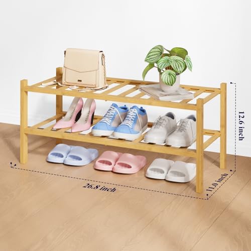 Kitsure Bamboo Wooden Shoe Rack for Closet, 26.8" Wide - 2 Tiers, Natural - Image 2