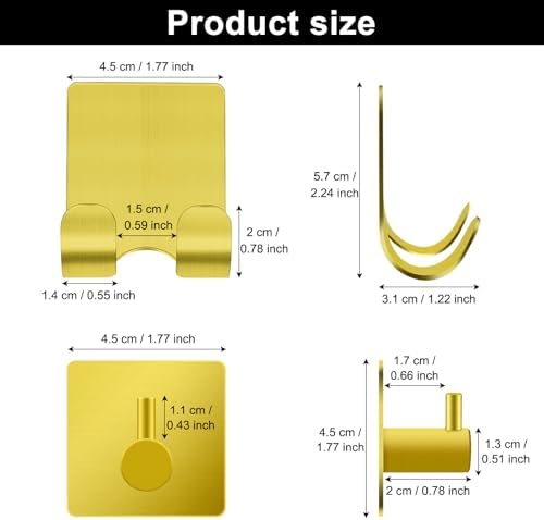 CGBE 4 Packs Shower Hooks for Inside Shower, Self Adhesive Shaver Holder Hanger Hooks for Bathroom Damage Free Wall Hooks for Razor Loofah Sponge - Gold - Image 3