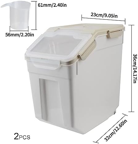 25LB Large Flour Storage Container Bin ,2 Pack Airtight Plastic with Wheels Seal Locking Lid Dispenser Organizer Storage Bin with Measuring Cup & Scoop for Flour, Rice, Grain 50LBS Total - Image 4