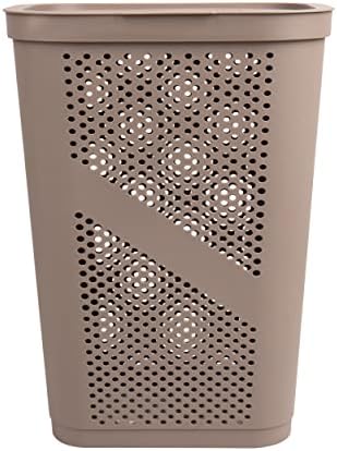 Mind Reader 60L Slim Laundry Hamper, Clothes Basket, Lid, Ventilated, Plastic, Set of 2, Tan - Image 5