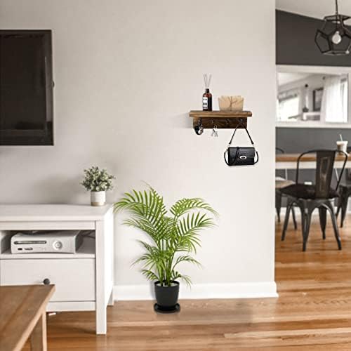 Key Holder Wall Mount, Farmhouse Wall Shelf with 4 Hooks for Entryway - Image 5
