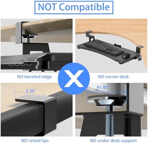 suptek Keyboard Tray Under Desk Pull Out with C Clamp Mount, Computer Keyboard & Mouse Tray, 25.6 (30 Including Clamps) x 11.8 inch Slide-Out Platform Computer Drawer for Typing, Black, DSF1 - Image 5