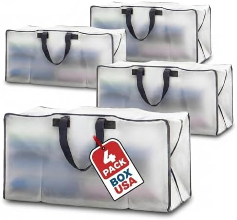 PACKING BAGS 4-Pack XL Moving Bags with Strong Handles & Zippers, Clear by BOXUSA
