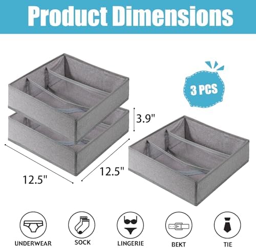 Bra Storage Drawers Organizer for Clothing Underwear Dresser Drawer Organizer Dividers Foldable Storage Cube Bins for Bra, Underwear,3 Pack （Grey） - Image 2