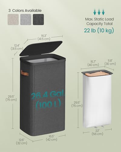 SONGMICS Laundry Basket, 100L Laundry Hamper with Lid, 1 Removable Bag - Image 6