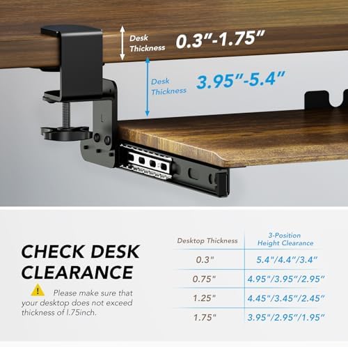 AX WABER Keyboard Tray Under Desk Pull Out with Extra Sturdy C Clamp Mount System, 27.3 (32.5 inch Including Clamps) x 11 Inch Slide-Out Platform Computer Drawer for Typing Vintage AX01WG02 - Image 4