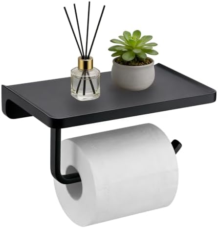 TRUSTMI Toilet Paper Holder with Shelf & Phone Stand, Matte Black by TRUSTMI
