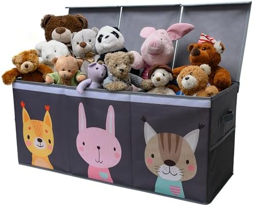 SoftOwl Extra Large Toy Storage Organizer with Lid - Sturdy, Collapsible Toy Chest Storage Box with Cute Design - Toys Bin with Dividers for Kids, Boys, Girls, Nursery, Bedroom, Play room 37"x16"x14" by SoftOwl