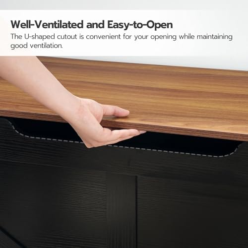 HOOBRO Storage Bench, 39.4" Retro Wooden Storage Chest with U-Shaped Cut-Out Pull, Safety Hinge, Supports 330 lb and Easy Assembly for Toy Box Organizer (Black and Walnut) BH771CW01G1 - Image 6