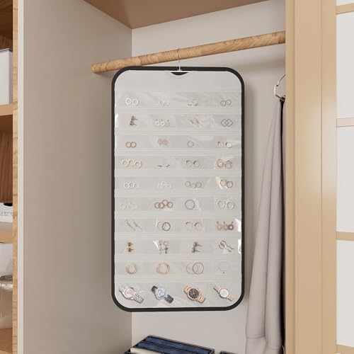 Hanging Jewelry Organizer for Necklaces Earrings, 1-Pack, Black and White - Image 2