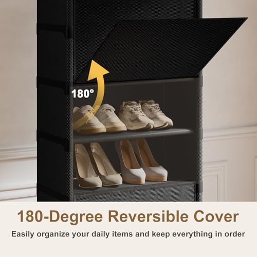 9 Tier Shoe Cabinet with Door, 18-Pair Rack for Closet Black - Image 5