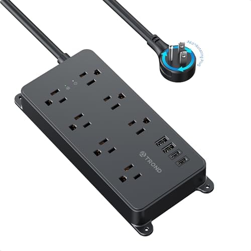 TROND Power Strip Surge Protector with 360° Rotating Plug, 5ft Cord, Black by TRONDOfficial