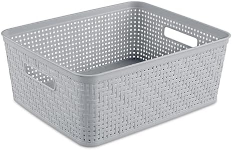 Sterilite Short Basket, Woven Plastic Storage Organizer Bin, Cement,18-Pack - Image 5