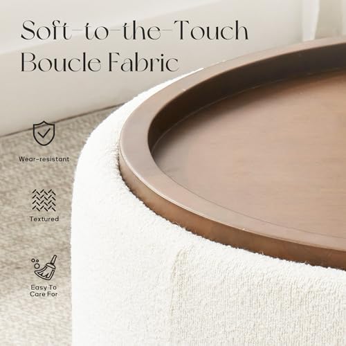 Zihanhome 30 Inch Round Storage Ottoman, Ottoman Coffee Table with Lift Off Lid, Boucle Modern Ottomans with Storage for Living Room, Bedroom, Apartments (Beige) - Image 6