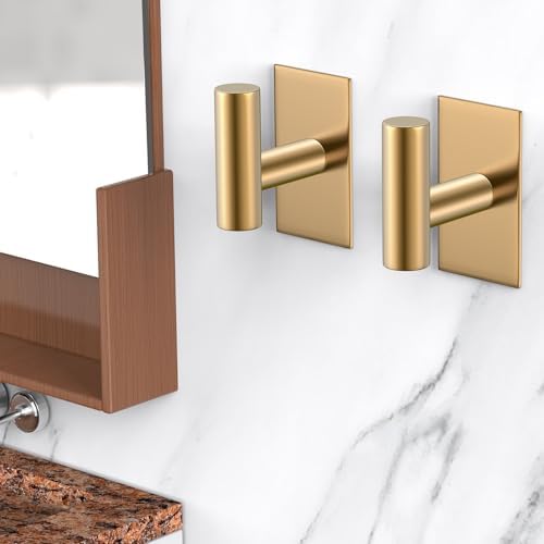 VAEHOLD Wall Towel Hooks, Heavy Duty Sticky Holder Waterproof Towel Hooks for Hanging Coat, Clothes, Closet Hook Wall Mount for Kitchen (Gold, 8 Pack) - Image 4
