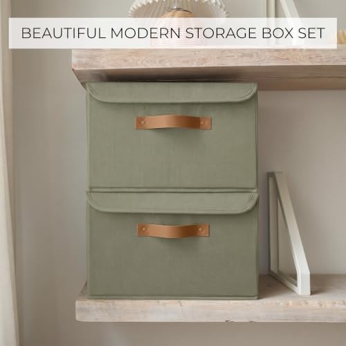 Decorative Linen Storage Boxes with Lids - Spacious Set of 2 Organizer Bins - Image 6