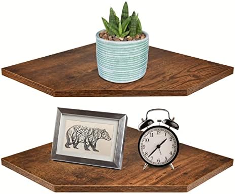 Homode Corner Shelf Wall Mount, Set of 2 Floating Corner Shelf Organizer for TV Accessories, Speaker, Cable Box, Game Console, Storage for Bathroom Kitchen Living Room Bedroom, Rustic Brown by Homode