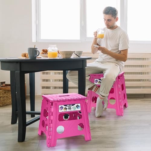 Delxo Folding Step Stool 13 Inch,300 Lbs Step Stool for Adults Pink - Image 5