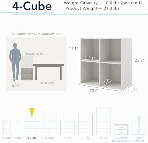 Homes: Inside + Out Apexa 4-Cube Storage Organizer Shelves, Stackable Wood Bookcase Fits Cubby Bins for Organization, Dorm Teen Room Decor & Home Office, Light Blue - Image 3