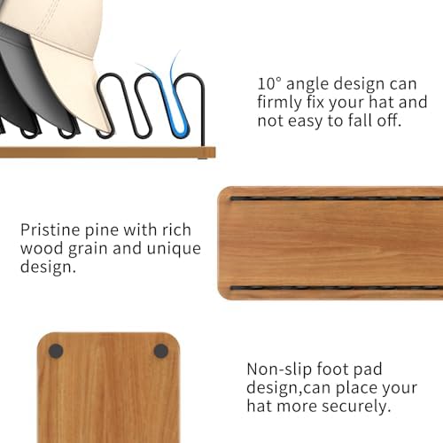 Hat Organizer for Baseball Caps 2 Pack, Premium Wood and Metal Design Hat Storage for Baseball Caps for 14Caps, Tabletop Hat Racks for Closet, Dresser, Entrance (2PCS, Walnut Color) - Image 6