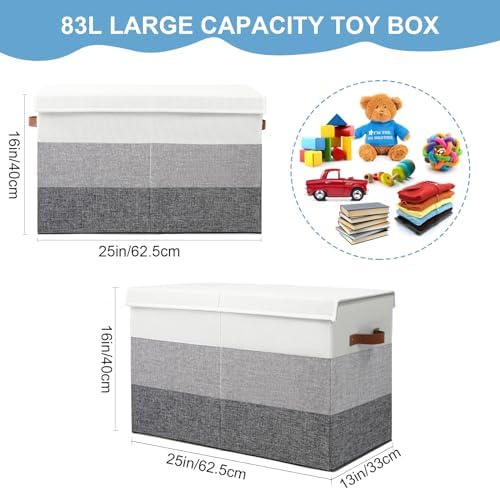Mayniu Toy Box Storage Chest with Divider, Large Sturdy Toy Bin Organizer Basket with Lid for Kids, Boys, Girls, Nursery, Living Room, Bedroom, Playroom, Closet, 25"x13" x16"(Gradient Grey) - Image 4