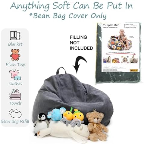 YuppieLife Stuffed Animal Storage Bean Bag Cover, 27" Canvas Toy Organizer - Image 2
