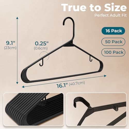 HOUSE DAY Black Plastic Hangers 16 Pack, Slim Space-Saving Clothes Hangers - Image 3