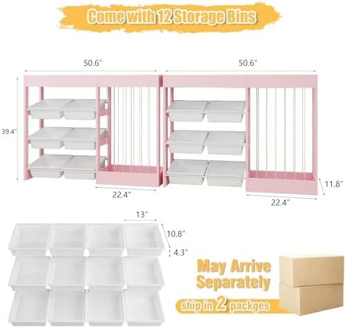 VontinT 2Pcs 50.6" W Toy Storage with Stuffed Animal Organizer&Bins, Wooden - Image 2