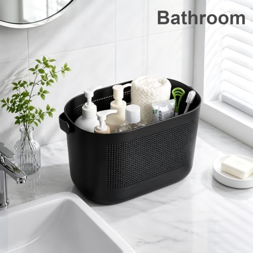 Plastic Portable Shower Caddy Basket, Storage Organizer with Handle, Black - Image 4