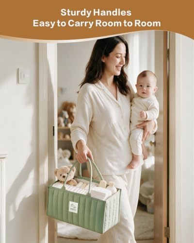 Diaper Caddy Organizer – Nursery Storage Basket (Soft Sage) - Image 4
