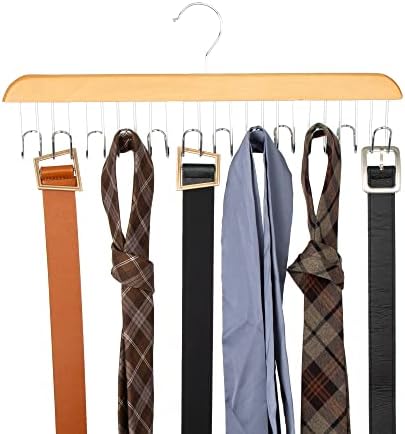 Amazon Basics Wooden Belt Hanger Closet Organizer, Multifunctional, Smooth Finish, Natural, 2-Pack - Image 3