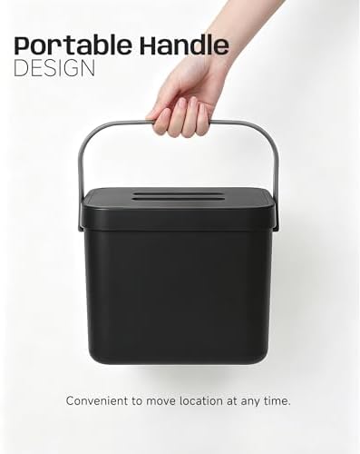 1.8 Gal Countertop Compost Bin, Hanging Trash Can 7L/Black - Image 3