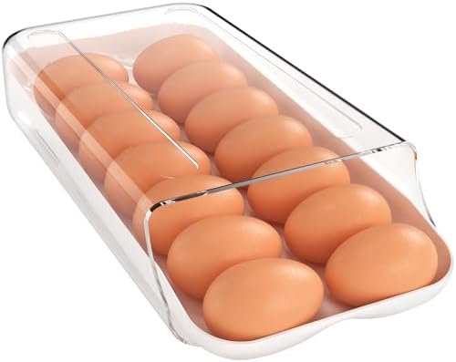 theaoo Egg Holder for Fridge, Automatic Rolling Egg Container, White, 1Pack by theaoo