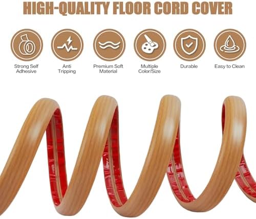 Floor Cord Cover Self Adhesive Cord Hider,10FT Cable Management, Extension Strip Protector for Wires, Prevent Cable Trips for Offices, Gyms, Exhibitions Cavity:0.51"(W) x 0.3"(H) Brown Wood - Image 3