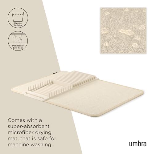 Umbra Udry Dish Drying Rack with Mat, Folds Flat for Storage, Linen (Pack of 3) - Image 5