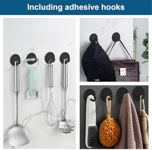 Diesisa Razor Holder 304 Stainless Steel for Shower + Adhesive Sticky Heavy Duty Waterproof Wall Hooks, Premium for Hanging Towels, Coat, hat (6+6 Pack) - Black - Image 3