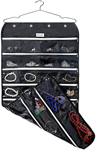 BB Brotrade Hanging Jewelry Organizer,Accessories Organizer,56 Zipper Pocket Organizer for Holding Jewelries (Black-Zipper) by BBBrotrade