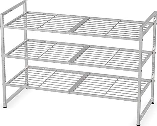 Simple Houseware 3-Tier Stackable Wired Grid Shoe Rack, Silver - Image 2