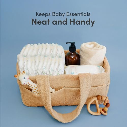 PUTSKA Baby Diaper Caddy Organizer, Nursery Fleece Basket (Brown, Fleece) - Image 4