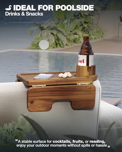 BLUEWEST Couch Armrest Table, Sofa Arm Tray with 360° Rotating Cup Holder - Image 7