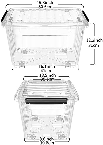 Cetomo 40Qt*6 Plastic Storage Bins, Storage Box, 6 Pack, Organizing Container with Wheels, Durable Lids and Secure Latching Buckles, Stackable and Nestable, Clear with Black Buckle - Image 3