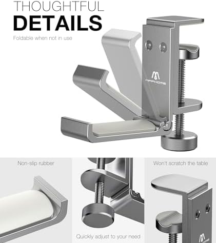 Foldable Headphone Stand and Hook – Aluminum Headset Holder Clamp Mount Under Desk, Universal Fit for Gaming Headphones, Space-Saving Hanger Organizer - Image 5