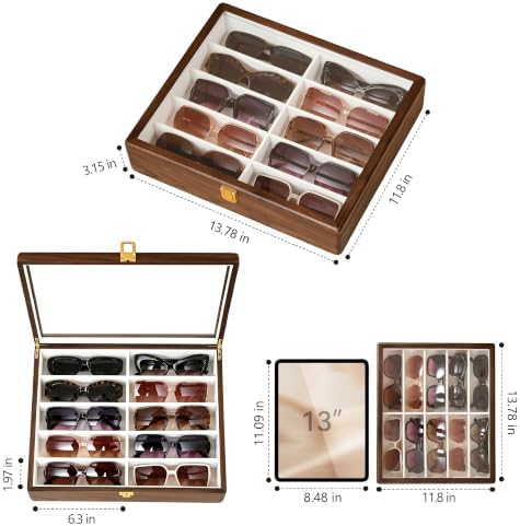 Black Walnut Sunglasses Organizer Box, 10 Slot Wood Eyeglass Case for Men - Image 5